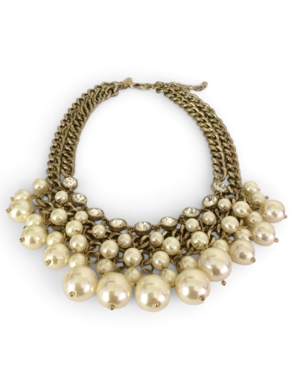 CHICO'S Gold‑Tone Faux Pearl & Rhinestone Cha Cha Statement Necklace - Picture 9 of 12